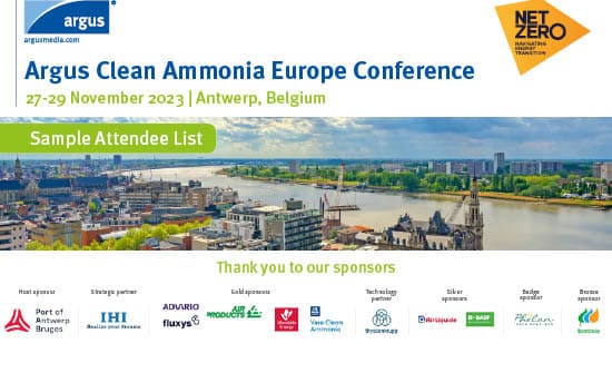 Argus Clean Ammonia Europe Conference 2023 sample attendee list cover